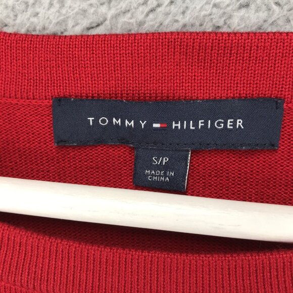 TOMMY HILFIGER Top Womens SMALL Red Blue Stripe Knit 3/4 Sleeve Button Shoulder - Picture 3 of 13